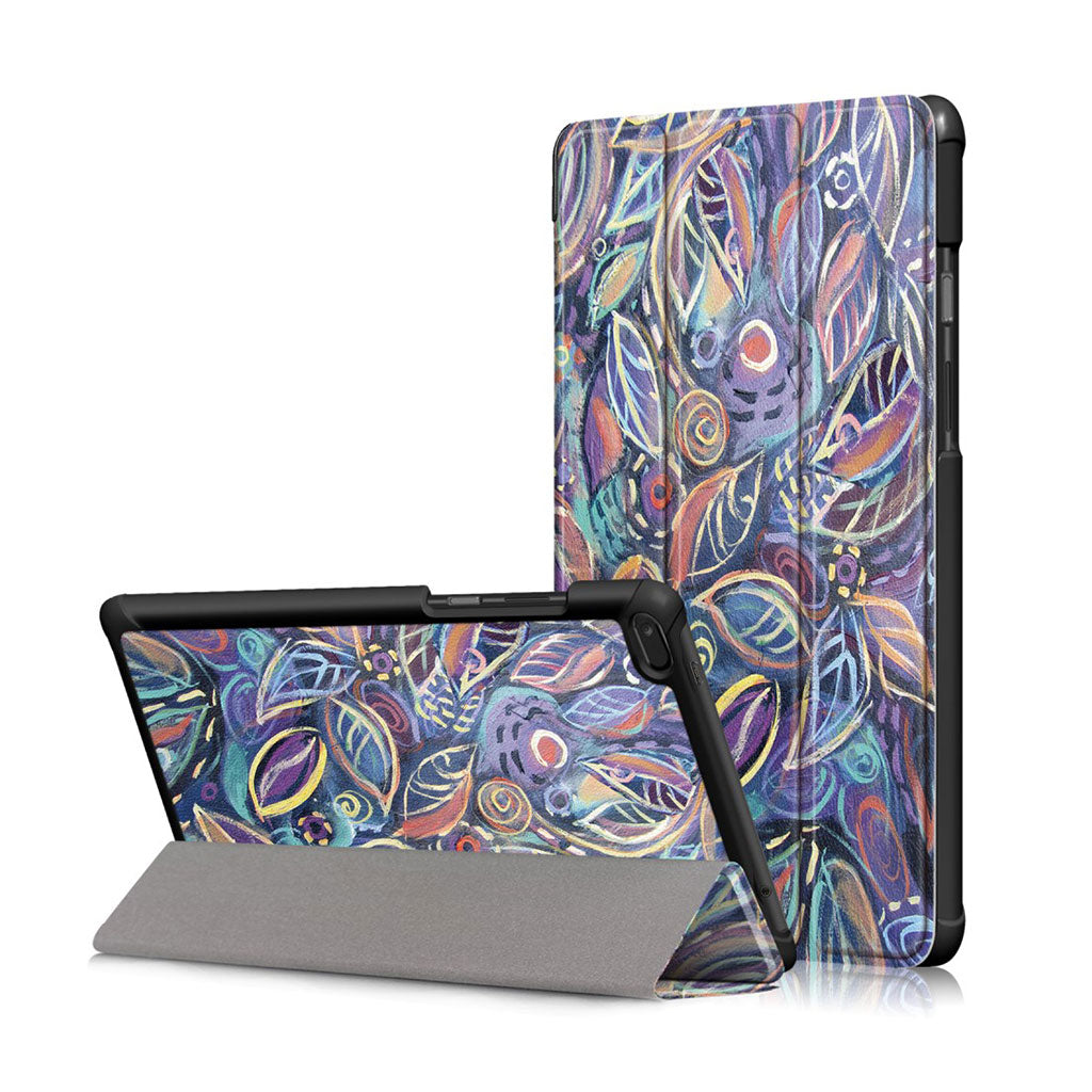 Funda abatible de piel con estampado Lenovo Tab E8 - Hojas