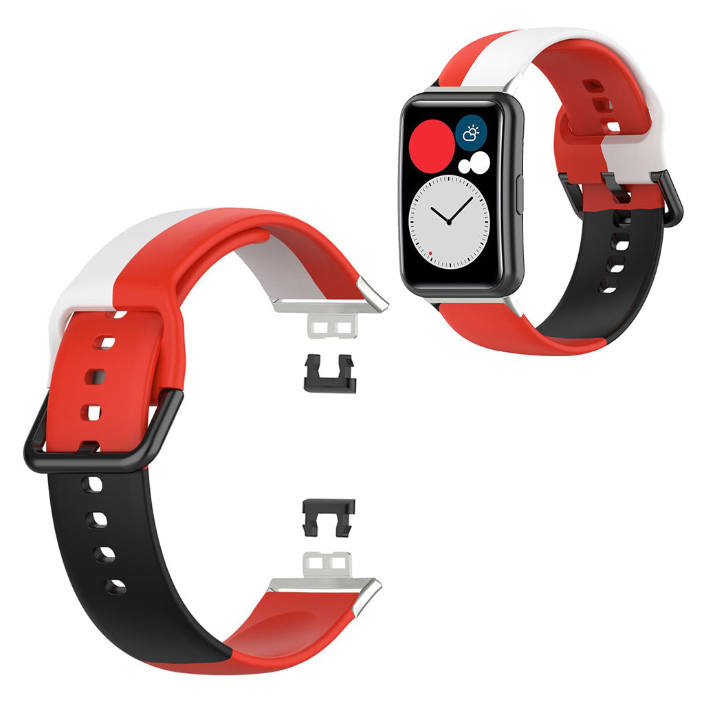 Correa de silicona de tres colores para Huawei Watch Fit - Roja / Negra / Blanca