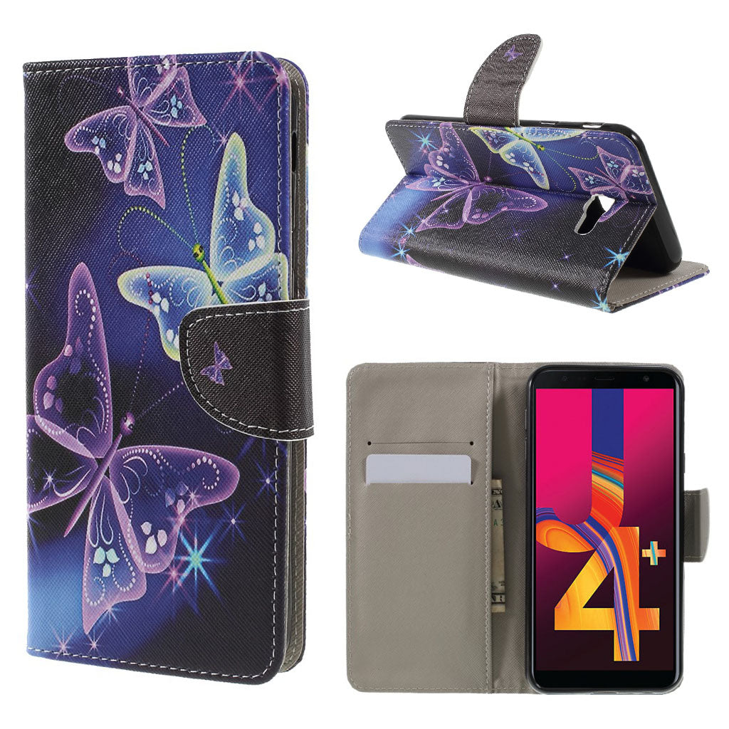 Samsung Galaxy J4 Plus (2018) magnetic leather flip case - Vivid Butterflies