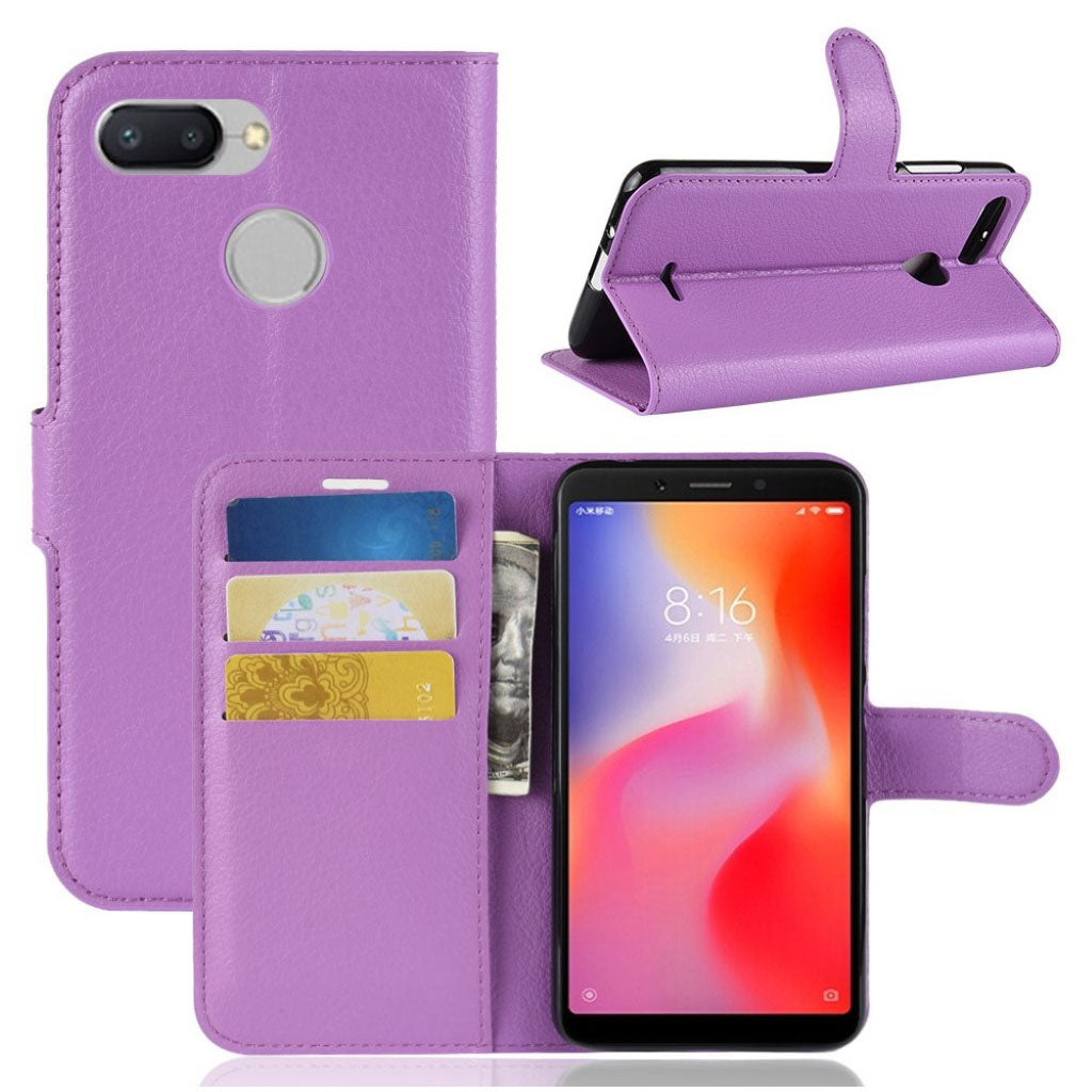 Xiaomi Redmi 6 litchi skin leather flip case - Purple
