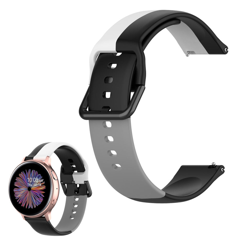 Universal triple color silicone watch band - Black / White / Grey