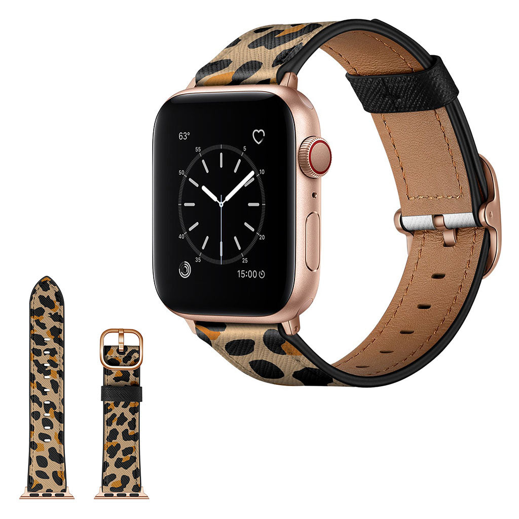 Correa de piel para Apple Watch Series 6 / 5 44 mm - Amarillo Con Estampado De Leopardo