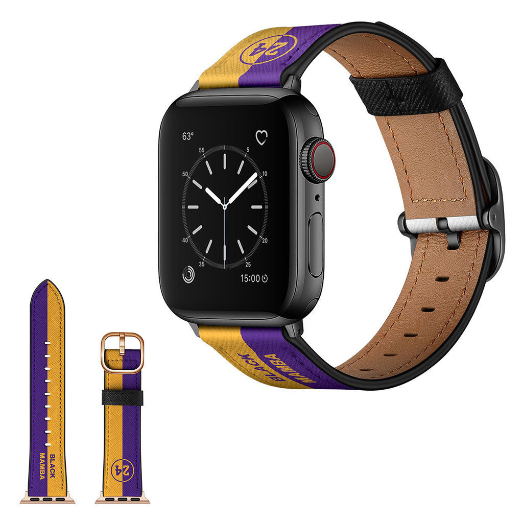 Correa de cuero para Apple Watch Series 6 / 5 44 mm - Rayas Amarillas + Moradas