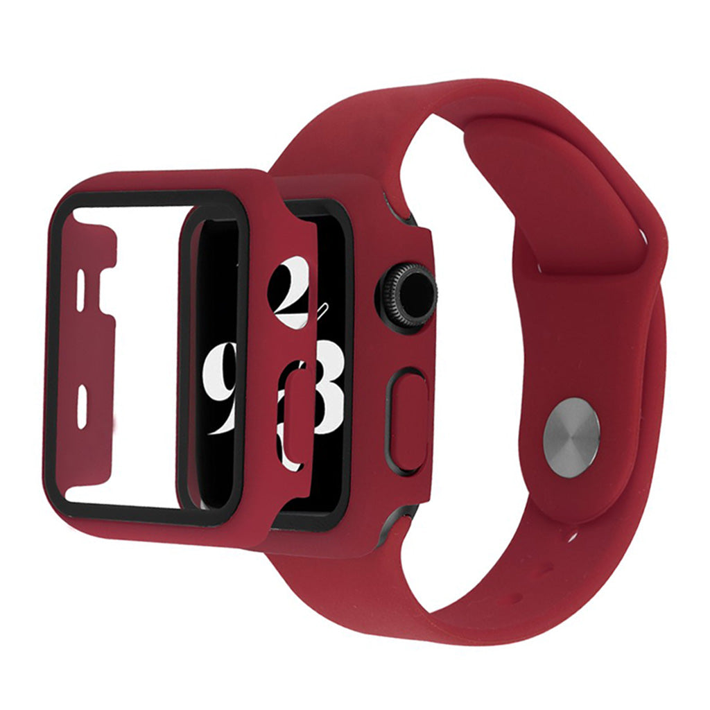Funda Apple Watch Series 6 / 5 40mm con cristal templado + correa de reloj - Rojo Vino