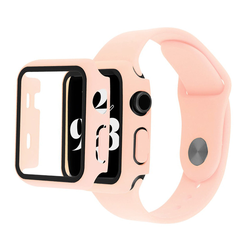 Funda Apple Watch Series 6 / 5 40mm con cristal templado + correa de reloj - Rosa Claro