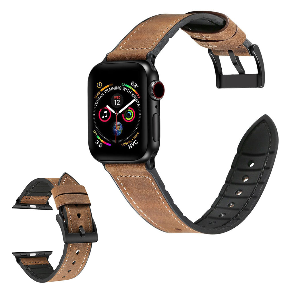 Correa de reloj Apple Watch Series 6 / 5 de 40 mm de silicona + recubrimiento de cuero - Crazy Horse Marrón