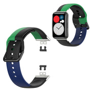 Correa de silicona de tres colores para Huawei Watch Fit - Negro / Verde / Azul