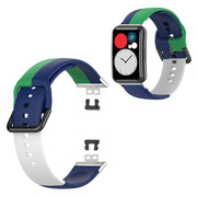 Correa de silicona de tres colores para Huawei Watch Fit - Verde / Azul / Blanca